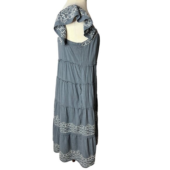 Knox Rose Sundress Size L Tunic Tank Large Blue Embroidered Lined Ruffles - Picture 5 of 12